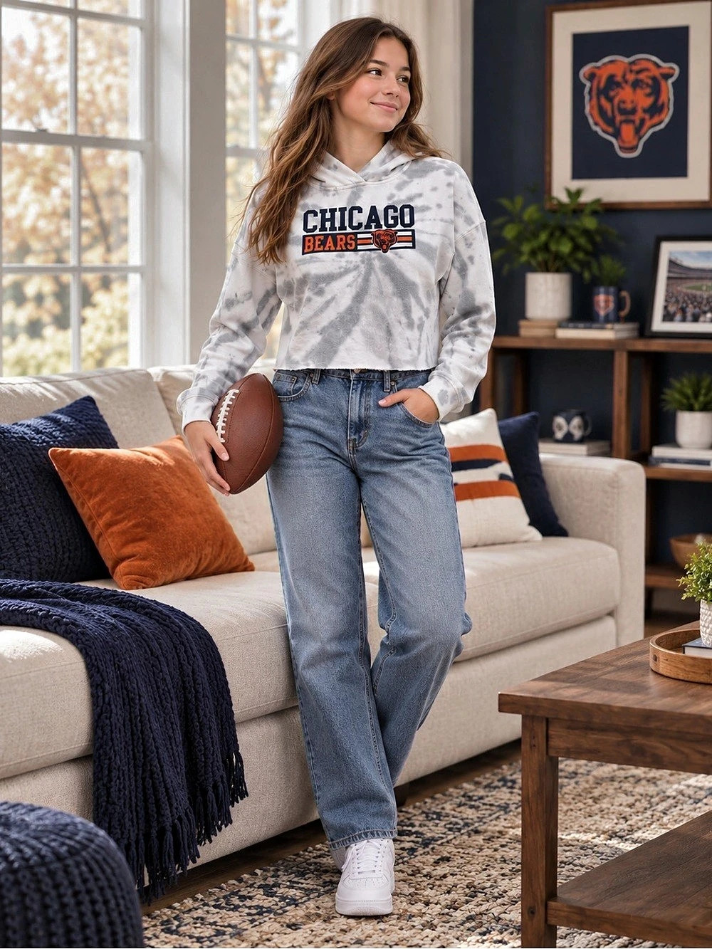 NFL Team Apparel Chicago Bears Cropped Hoodie Girls XL Tie-Dye Like New